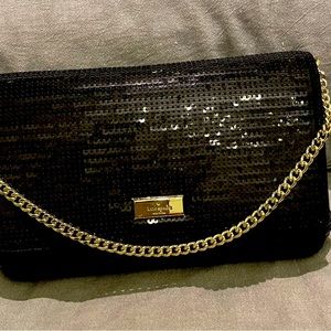 NWT KATE SPADE SALINAS PLACE GREER BLACK SEQUINS CROSSBODY CLUTCH BAG